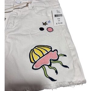 Kids White Jean Jellyfish Embroidered Skirt